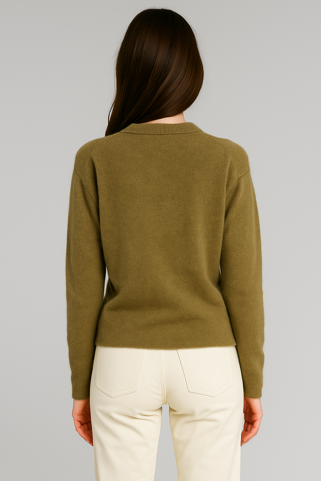Damski sweter kopertowy z długim rękawem – oliwkowy