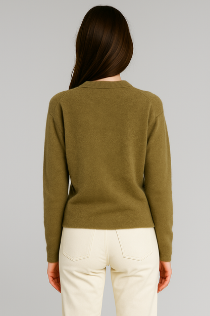 Damski sweter kopertowy z długim rękawem – oliwkowy